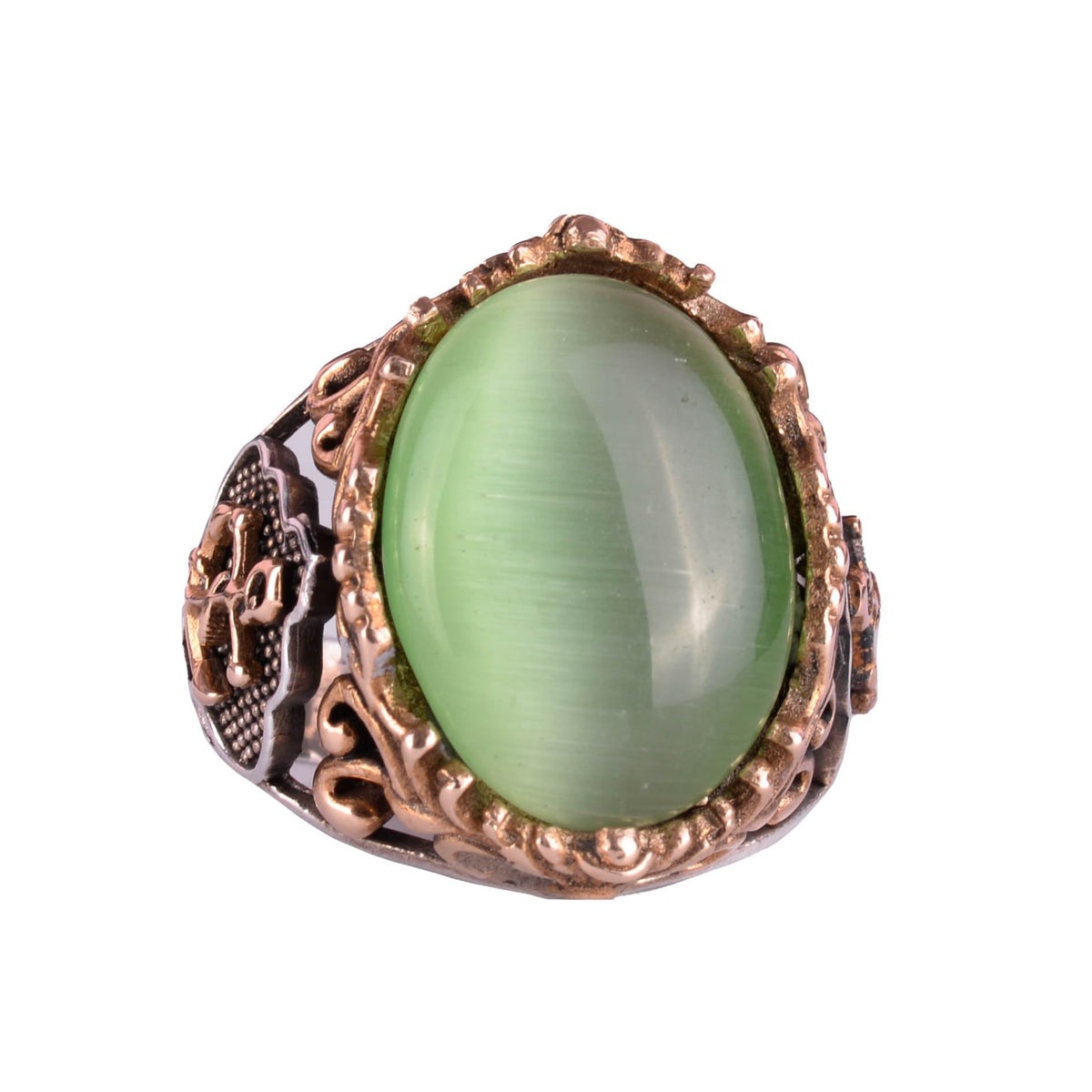 Light Green Cat's Eye Stone Ring, Nautical Anchor Silver Ring, 925 Sterling Silver - Various Collection