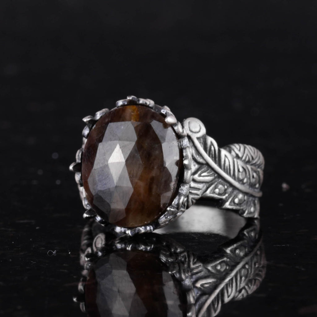 Natural Stone Ring - Handcrafted 925 Sterling Silver Jewelry (Brown Sapphire) — 5