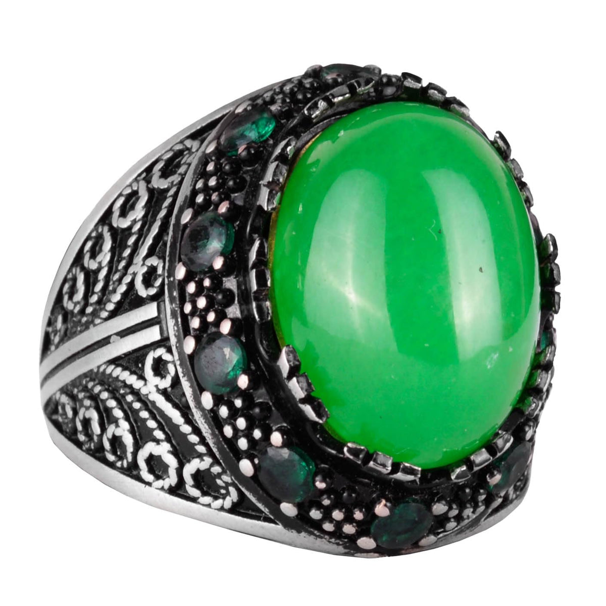 Natural Jade Ring - Handmade 925 Sterling Silver Men's Stylish Jewelry