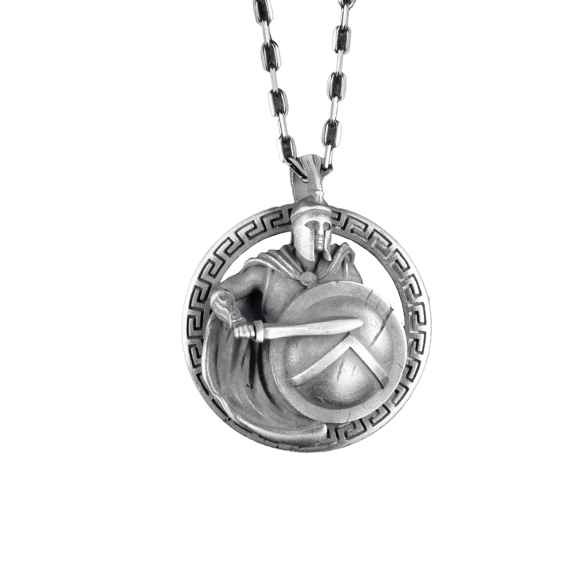 Spartan Warrior Necklace - Gothic Necklace - 925 Sterling Silver Men's Medallion Necklace