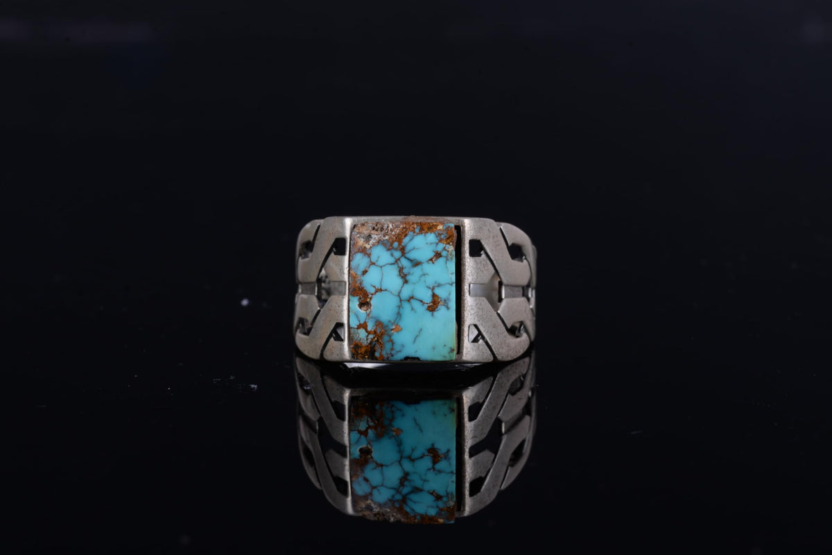 KAMBO Natural Turquoise Stone Rectangular Men's Ring – 925 Sterling Silver Handmade Geometric Design Ring (Turquoise-1) — 3