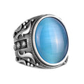 925 Sterling Silver Men's Ring - Designer Silver Men's Ring (Artificial Light Blue Cat's Eye Stone)