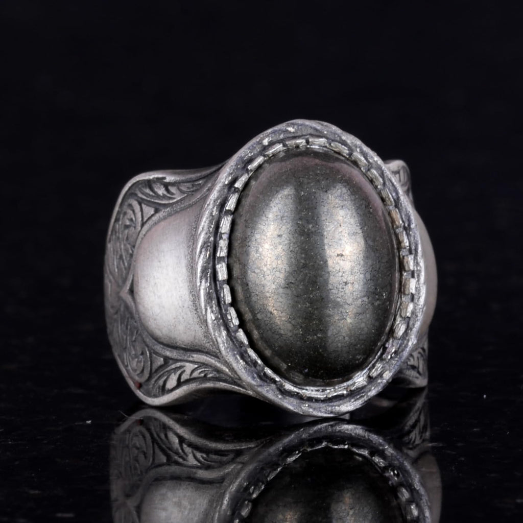 Natural Stone Ring, 925 Sterling Silver Ring, (pirita) — 6