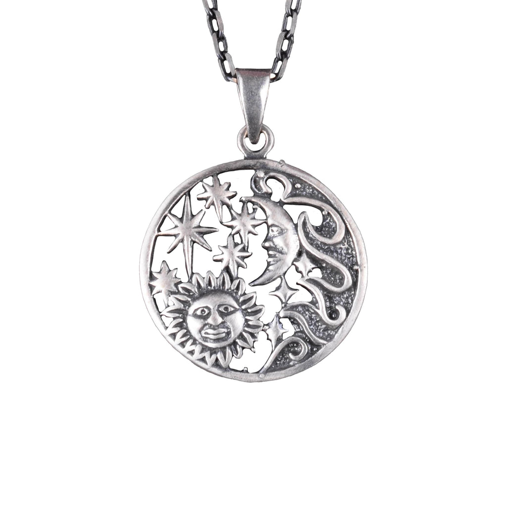 925 Sterling Silver Sun and Moon Necklace, Handmade Sky-Themed Jewelry