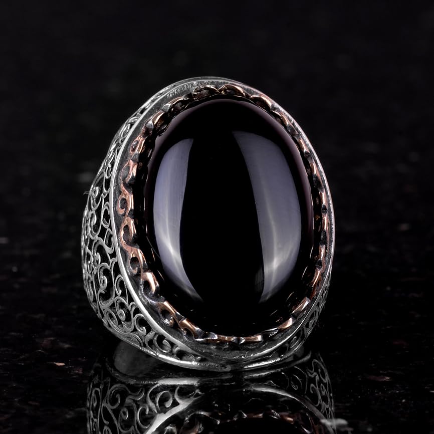 Large Silver Ring, 925 Sterling Silver Men's Ring, Natural Stone Ring, Handmade Ring — 5