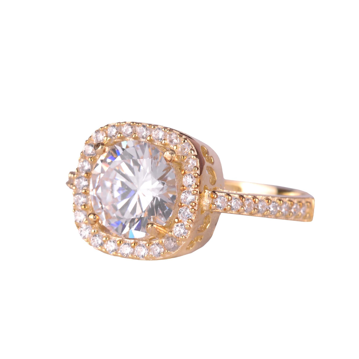 KAMBO 925 Sterling Silver Gold Plated Natural Moissanite Women's Ring – Halo Design Elegant Sparkling Jewelry Gift