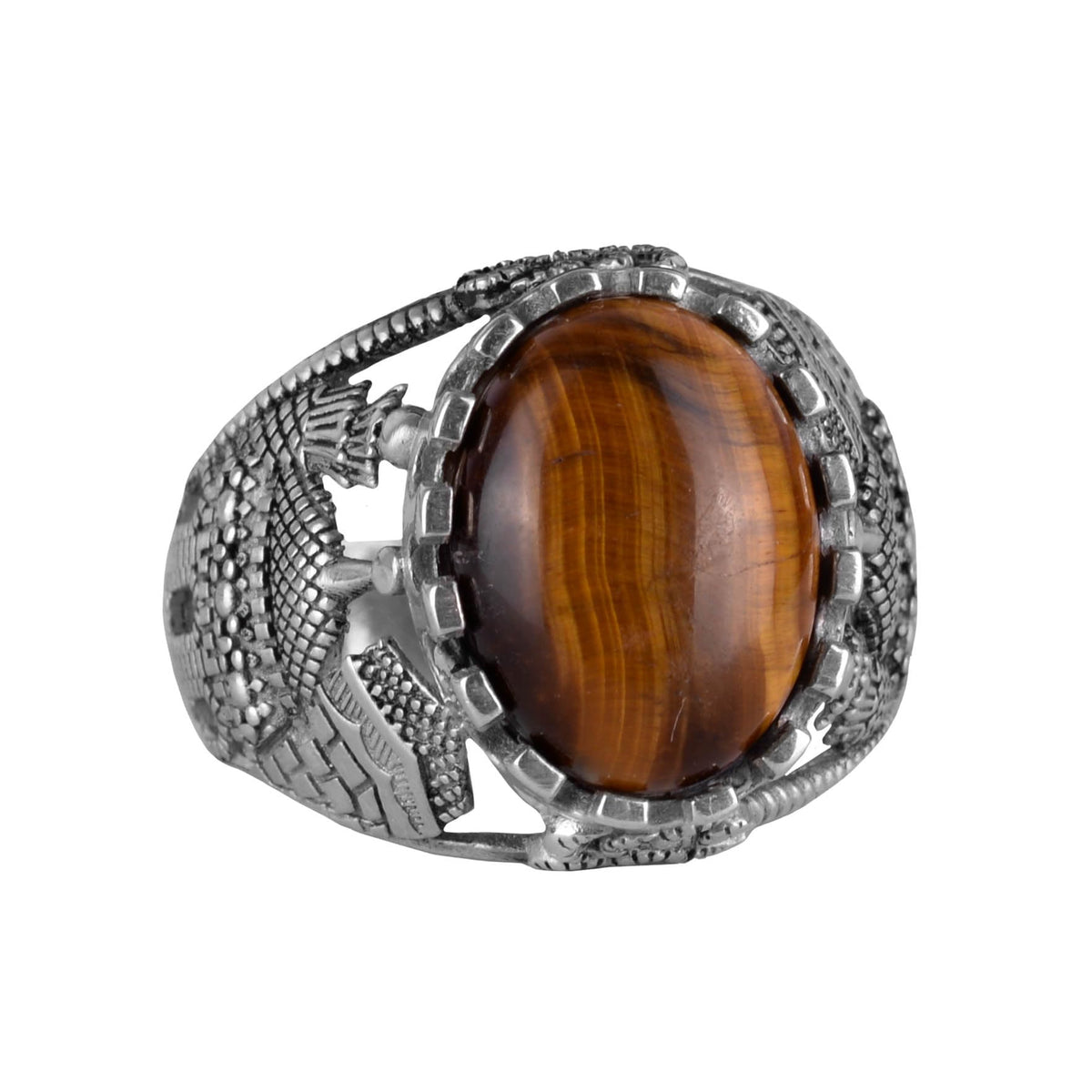 Natural Tiger's Eye Stone Ring, 925 Sterling Silver Men's Ring, Stylish Design