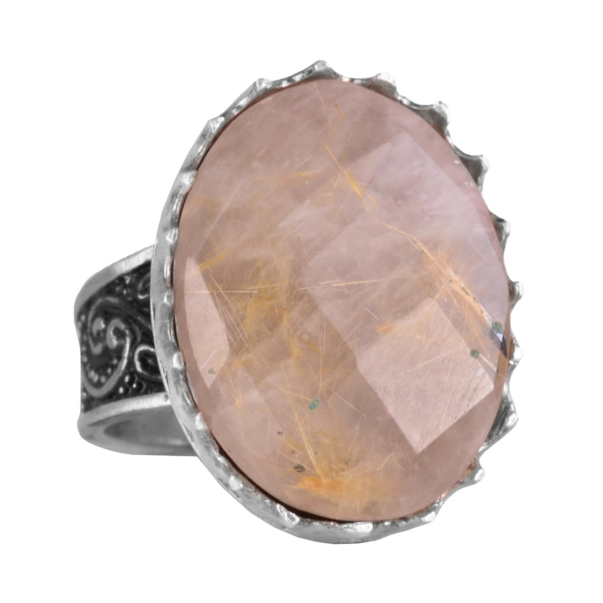 Natural Stone Ring - 925 Sterling Silver Big Ring - Handmade Ring (Golden Rutilated Quartz)