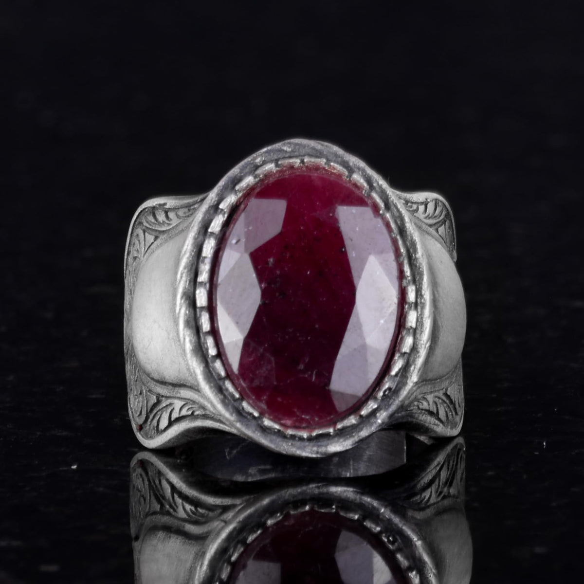 Natural Stone Ring, 925 Sterling Silver Ring, (Ruby) — 4