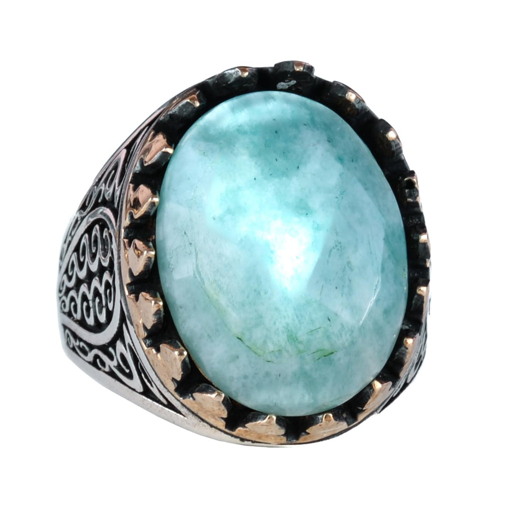 925 Sterling Silver Men's Ring - Natural Amazonite Stone