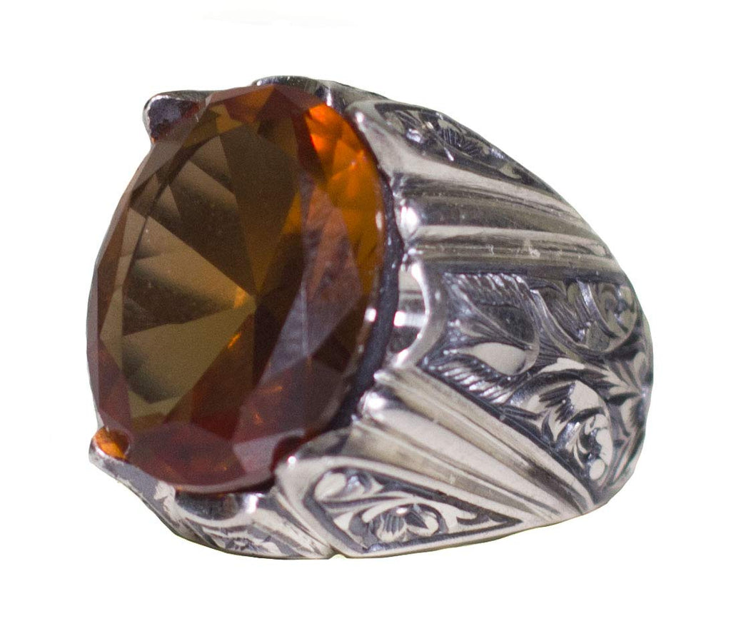 KAMBO 925 Sterling Silver Men's Ring - Penmanship Craft, Synthetic Sultanit Stone