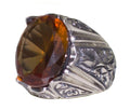 KAMBO 925 Sterling Silver Men's Ring - Penmanship Craft, Synthetic Sultanit Stone