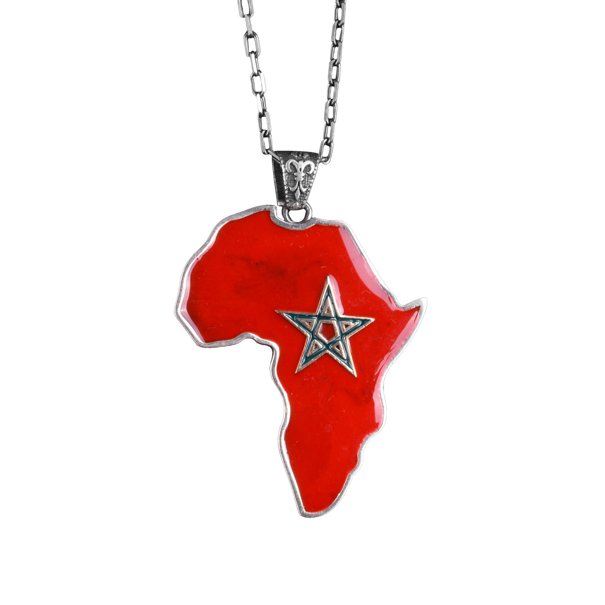 925 Sterling Silver Map Necklace (Morocco) with Cable Chain