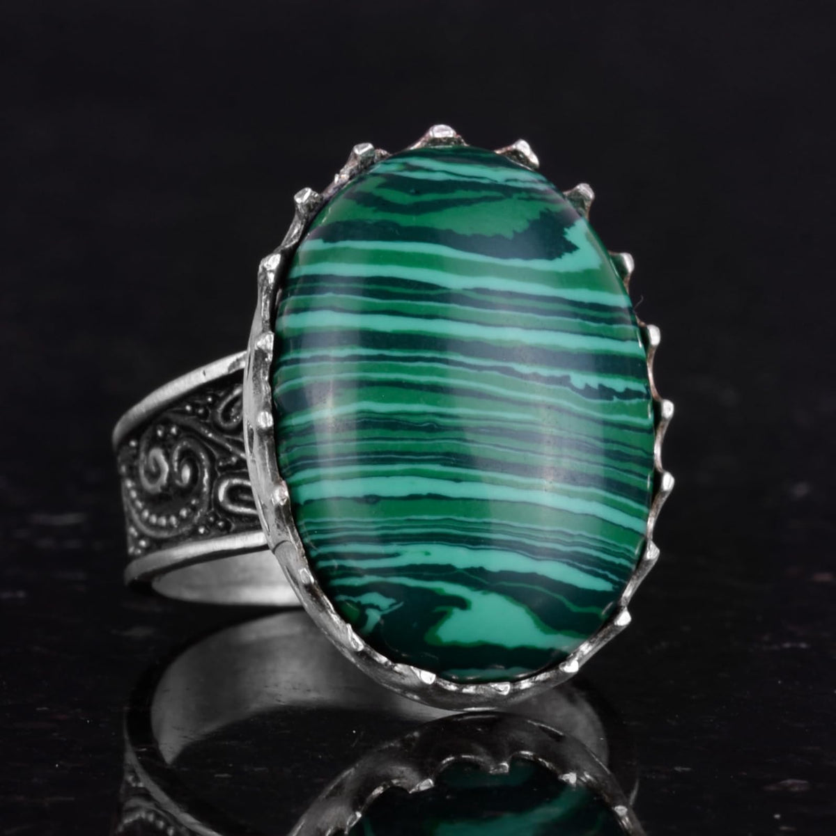 Natural Malachite Stone Ring - 925 Sterling Silver Handmade Ring — 5