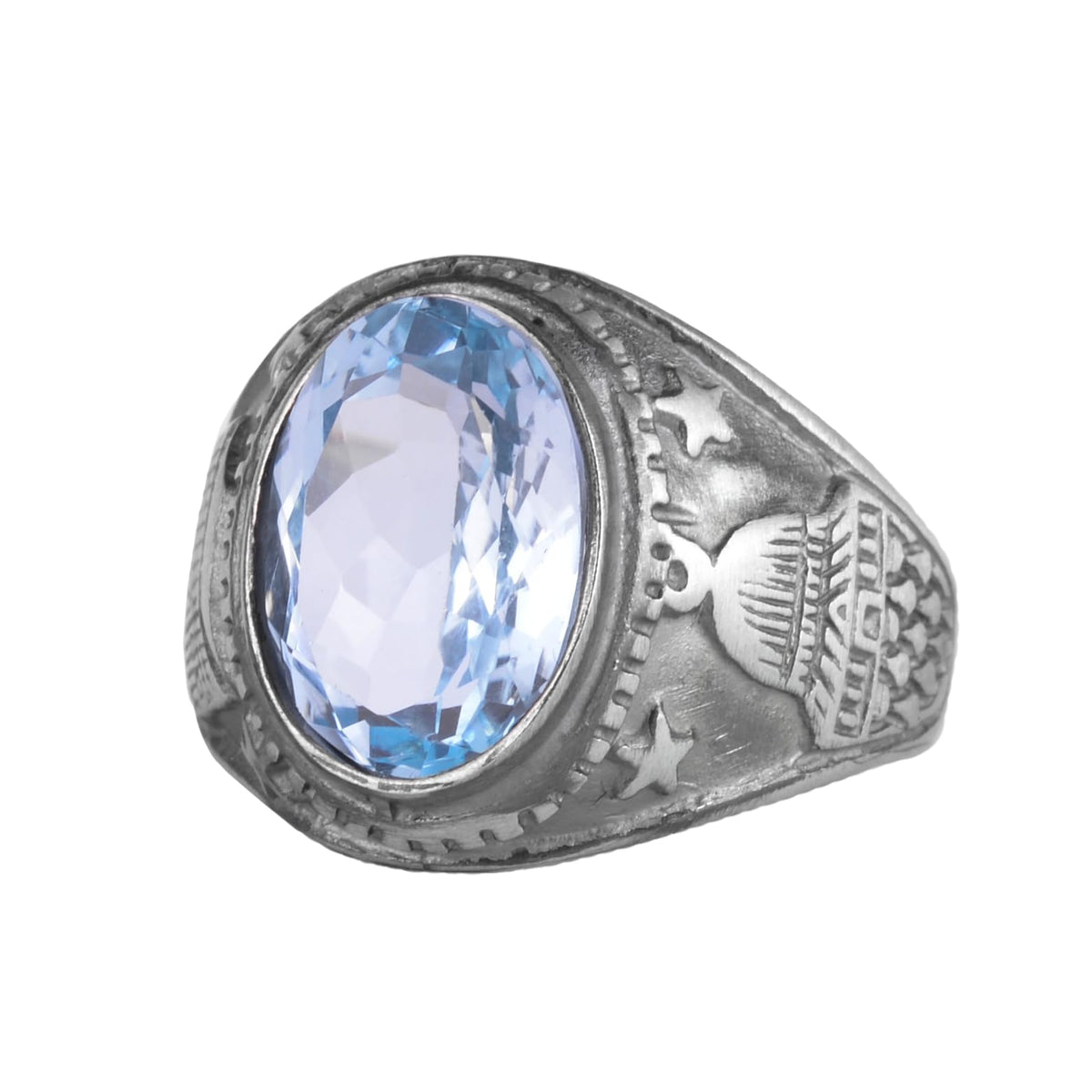 KAMBO Natural Blue Topaz Stone Men's Ring 925 Sterling Silver – Eagle Motif Handmade Ring – Light Blue Stone Vintage Statement Jewelry