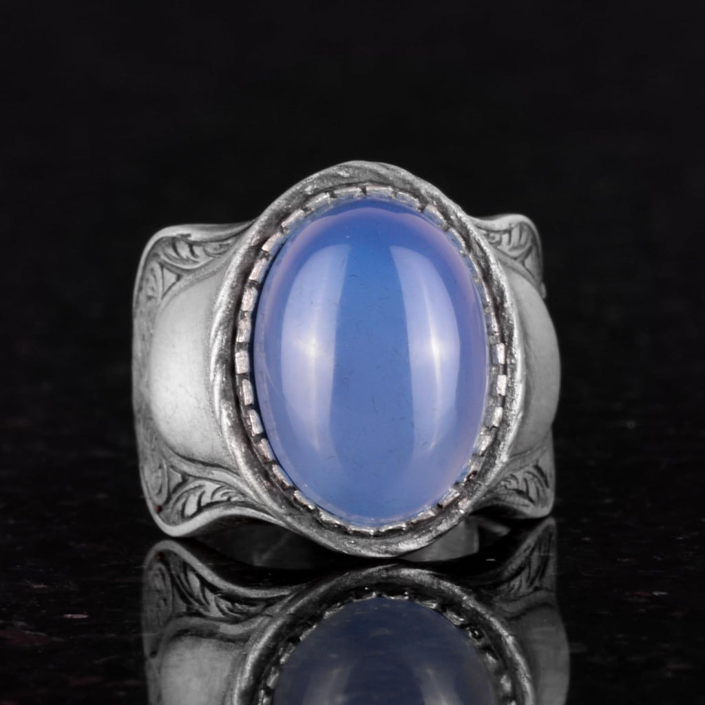 Natural Stone Ring, 925 Sterling Silver Ring, (Chalcedony) — 4