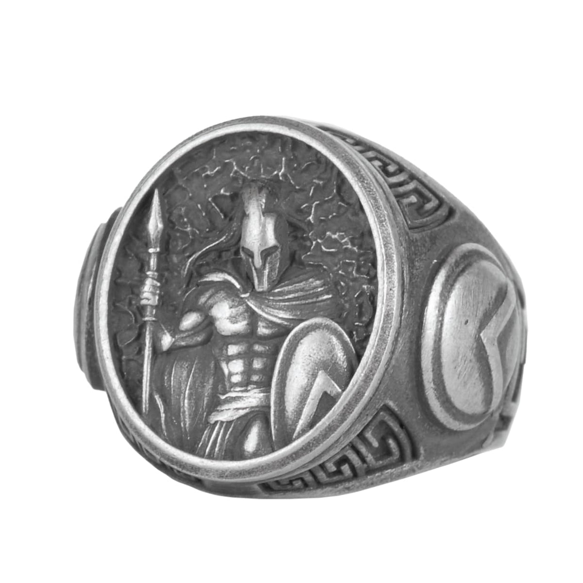 KAMBO 925 Sterling Silver Men's Spartan Warrior Ring – Handmade Ancient Greek Military Design (Silver)