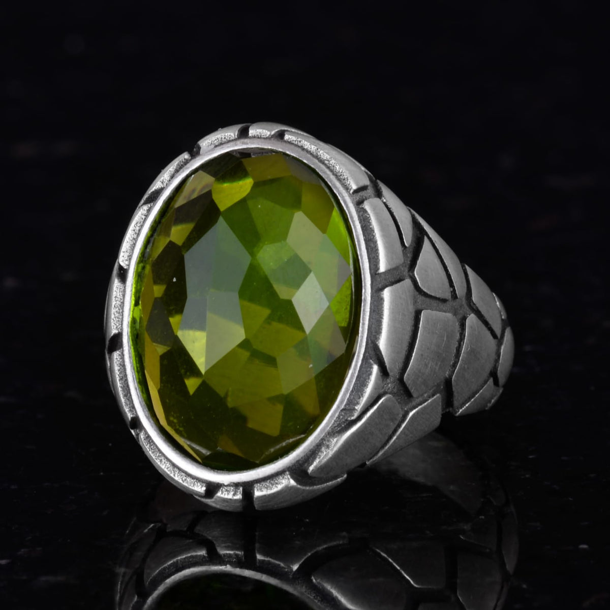 Luxury 925 Sterling Silver Synthetic Stone Ring - Various Collection (Peridot Synthetic Stone) — 2