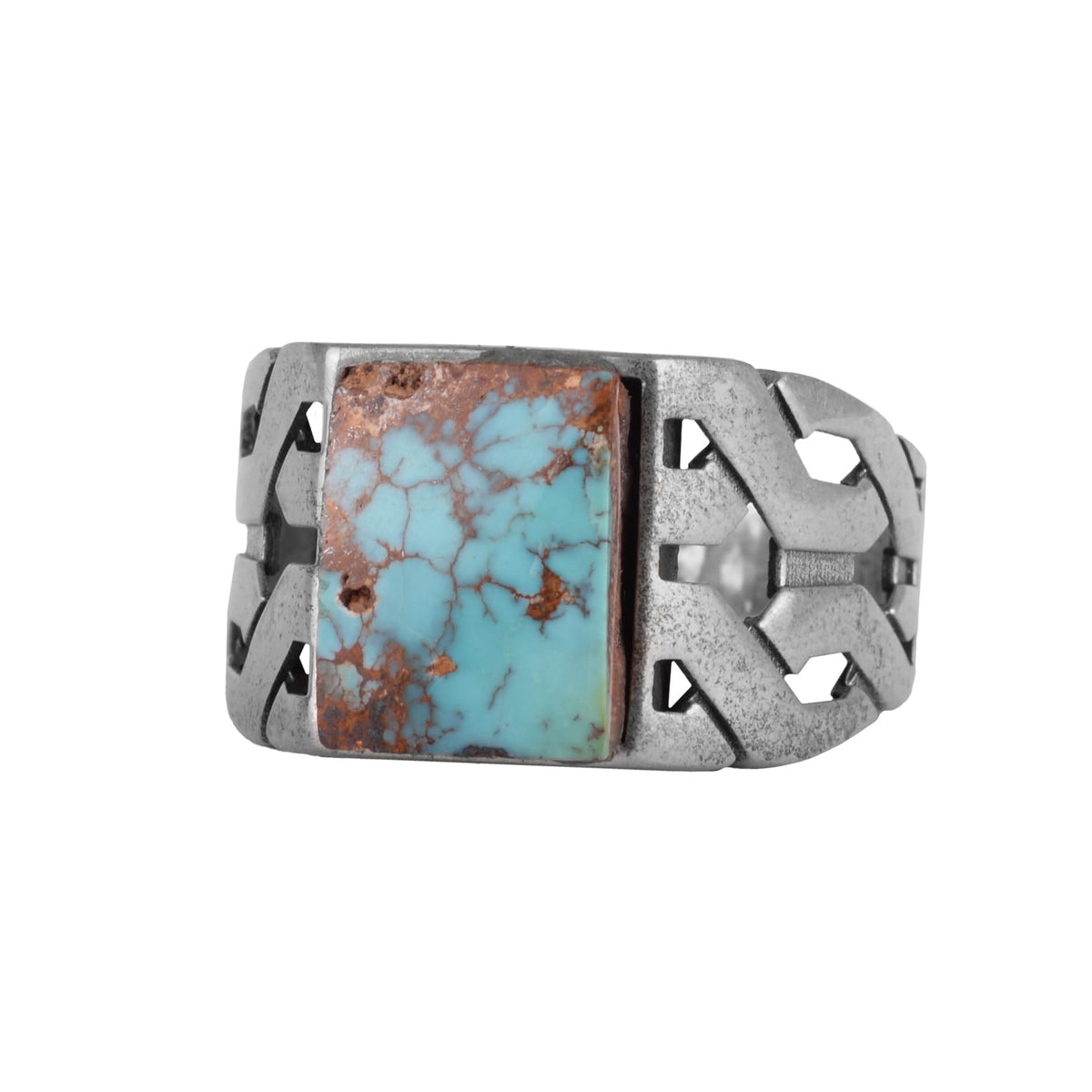 KAMBO Natural Turquoise Stone Rectangular Men's Ring – 925 Sterling Silver Handmade Geometric Design Ring (Turquoise-1)