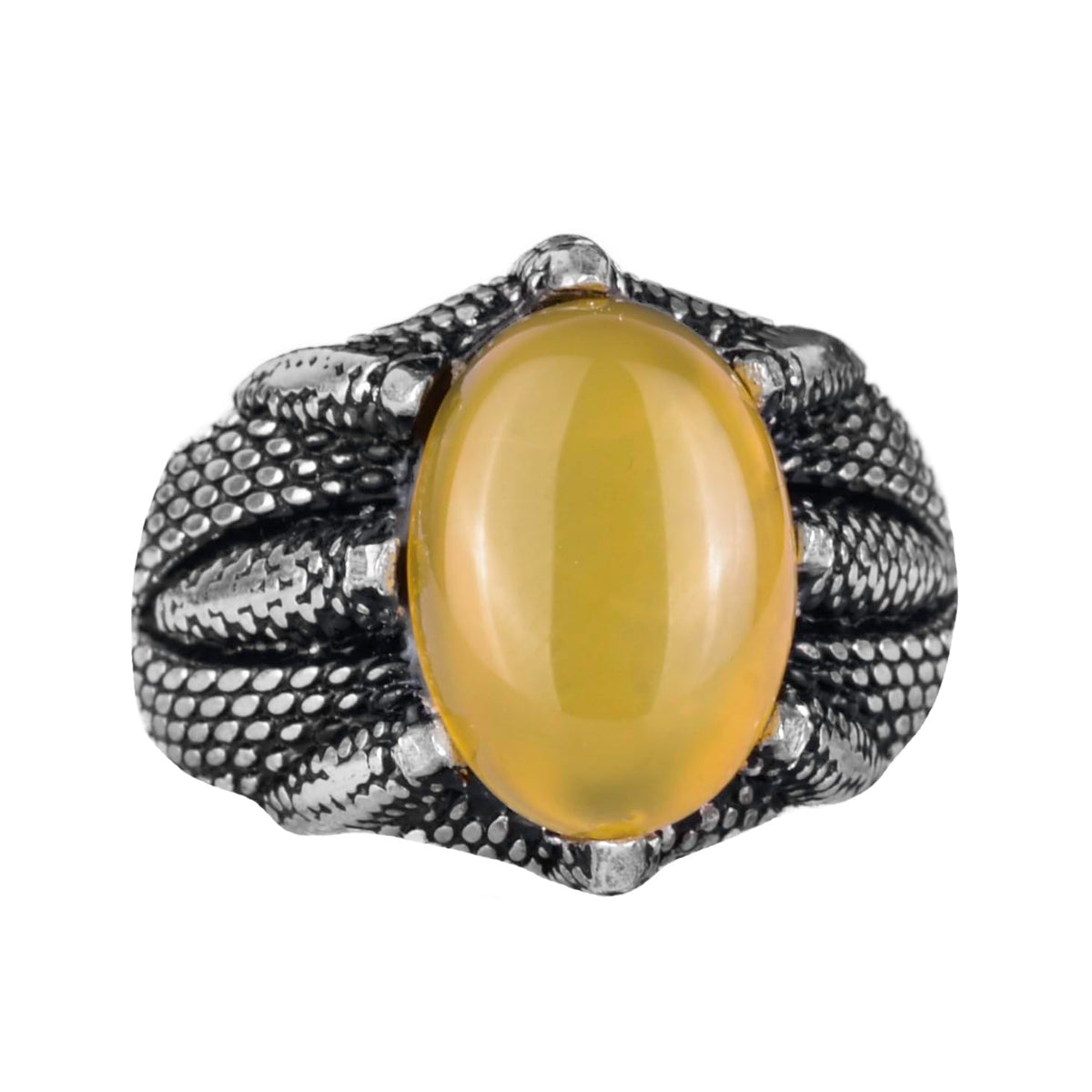925 Sterling Silver Claw Ring with Natural Yellow Agate Stone