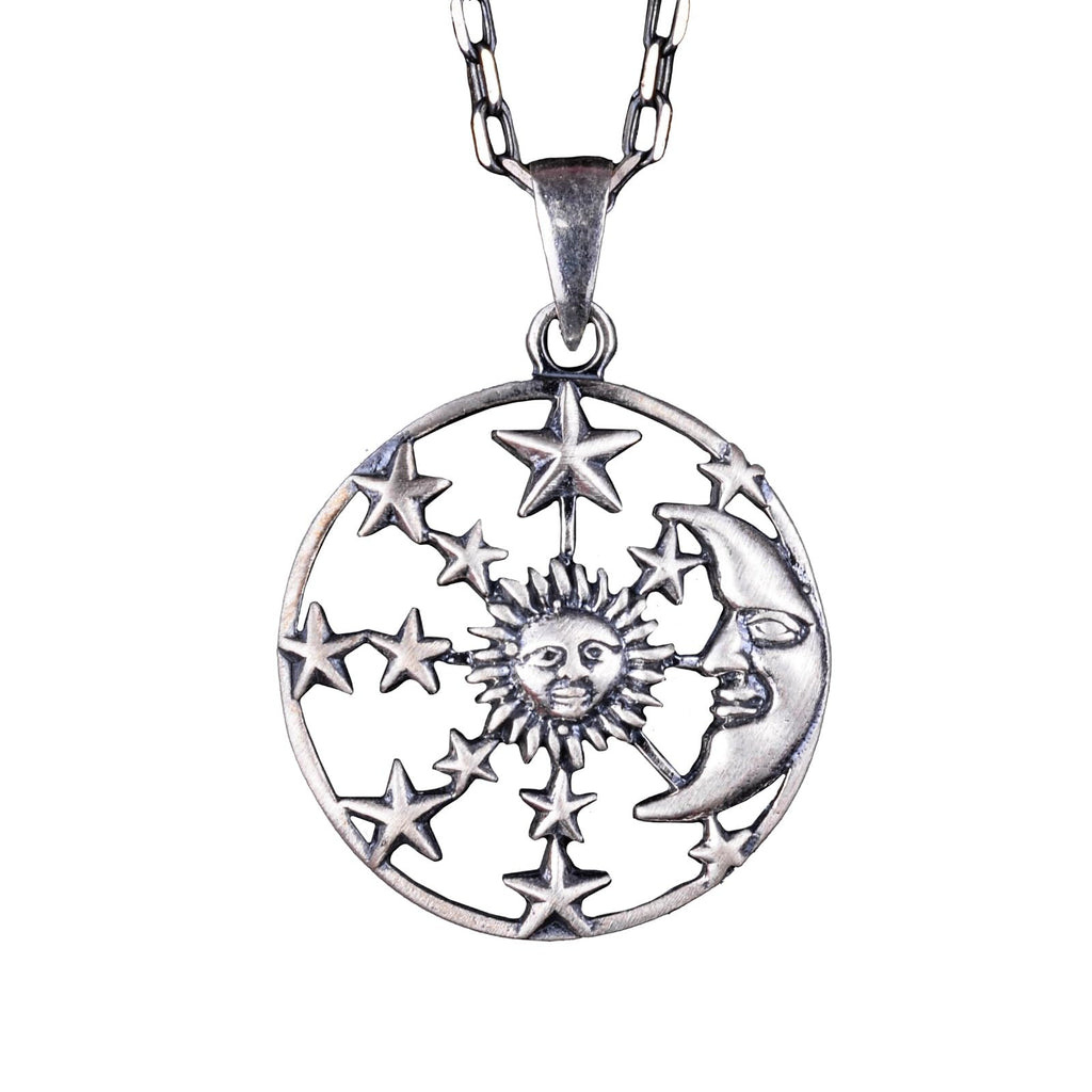 925 Sterling Silver Sun and Moon Necklace, Sky Stars Pendant, Handmade Necklace