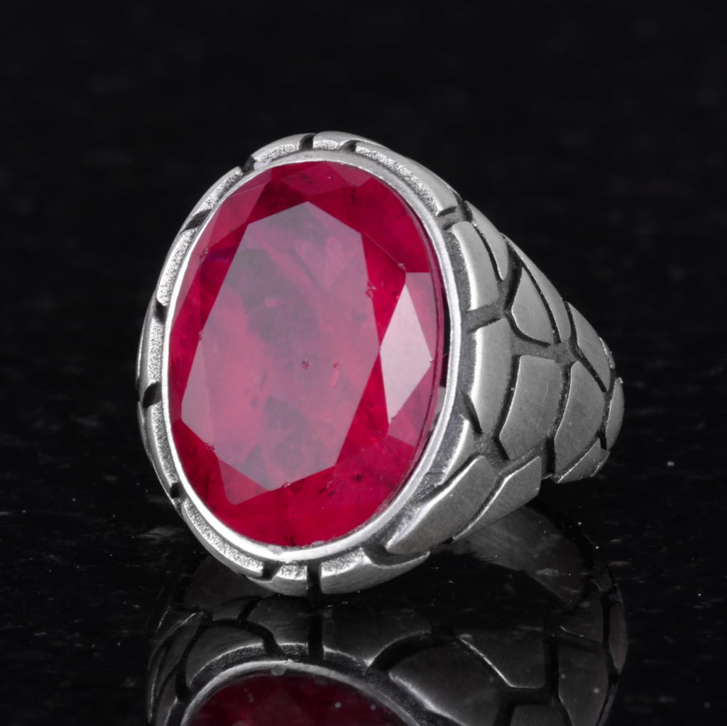 KAMBO Luxury 925 Sterling Silver Synthetic Stone Ring – Red Paraiba — 4