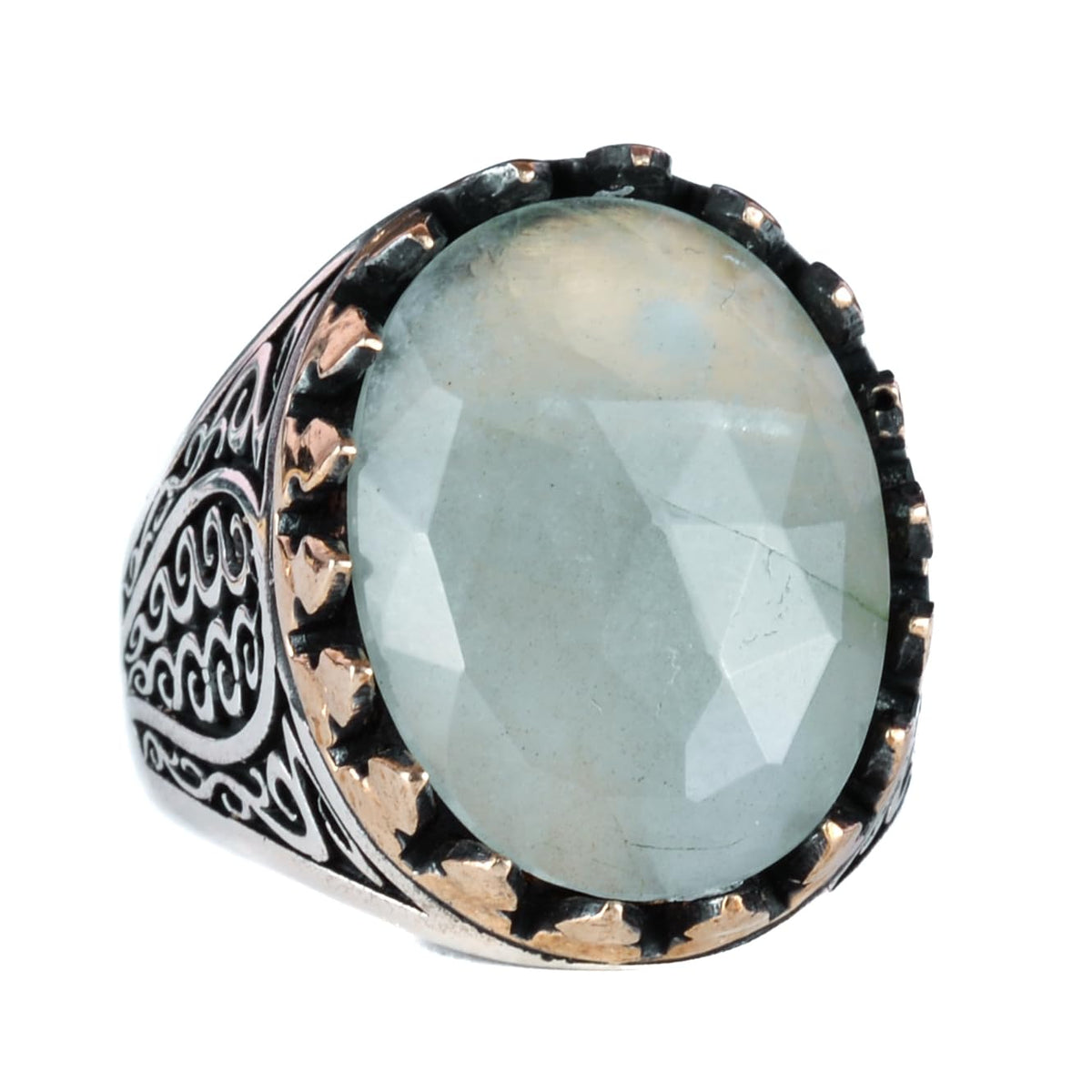 925 Sterling Silver Men's Ring - Natural Aquamarine Stone