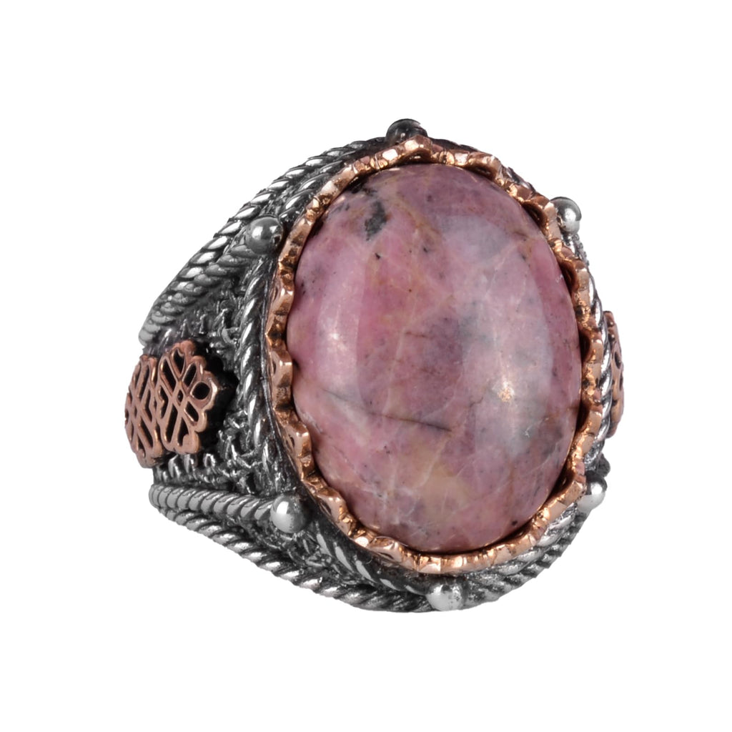 Handmade Natural Rhodonite Stone Ring - 925 Sterling Silver
