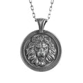 KAMBO Lion Head Medallion Necklace - 925 Sterling Silver Handmade Chain Men's Necklace - Symbol of Strength and Leadership (Silver)