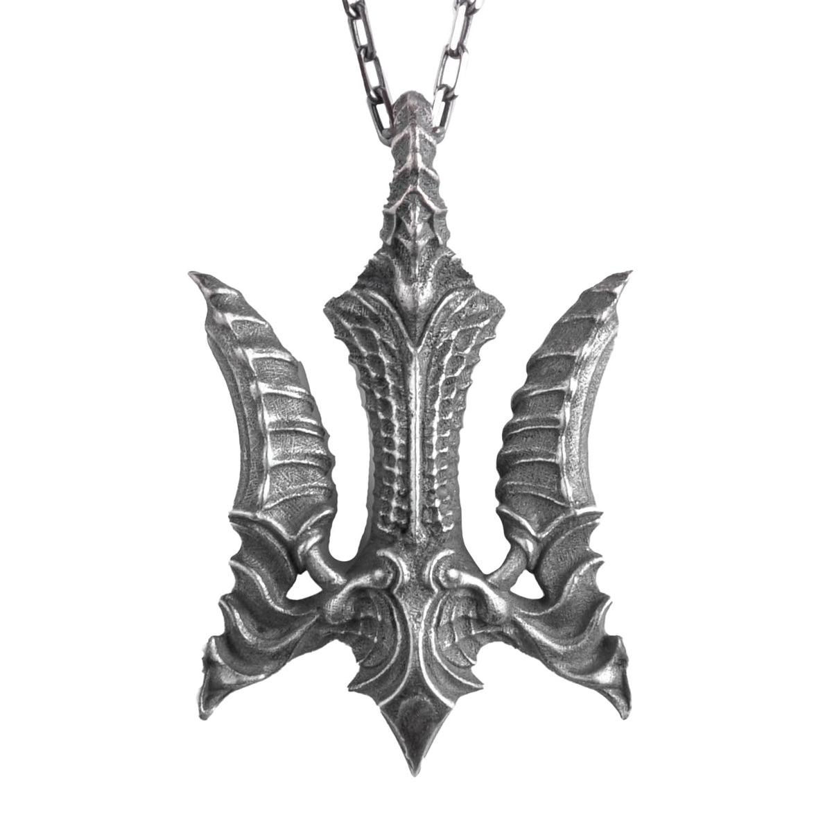 KAMBO Three-Headed Dragon Trident Necklace – Chain 925 Sterling Silver Fantasy Men's Jewelry
