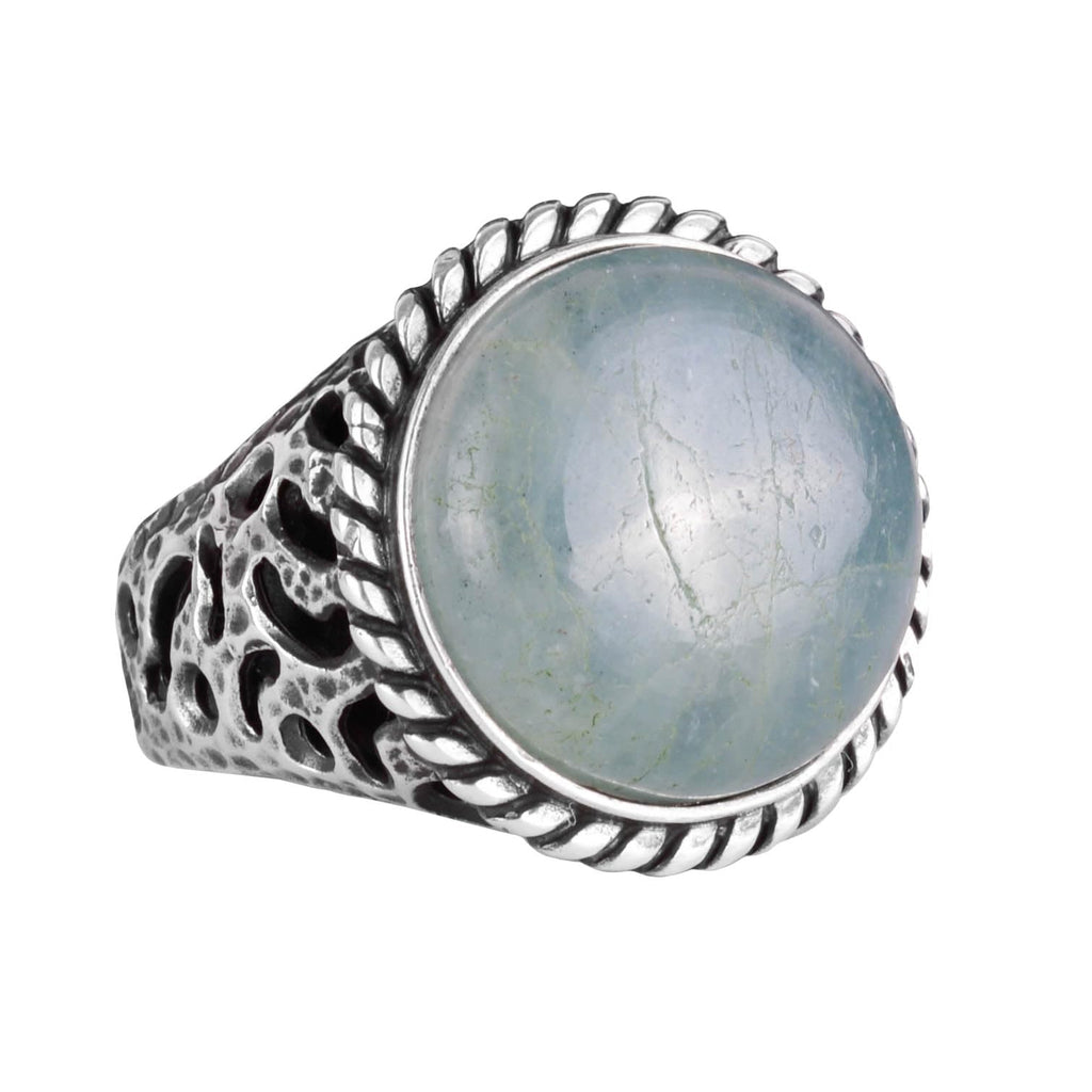 Real Natural Aquamarine Stone Ring - 925 Sterling Solid Silver Men's Ring