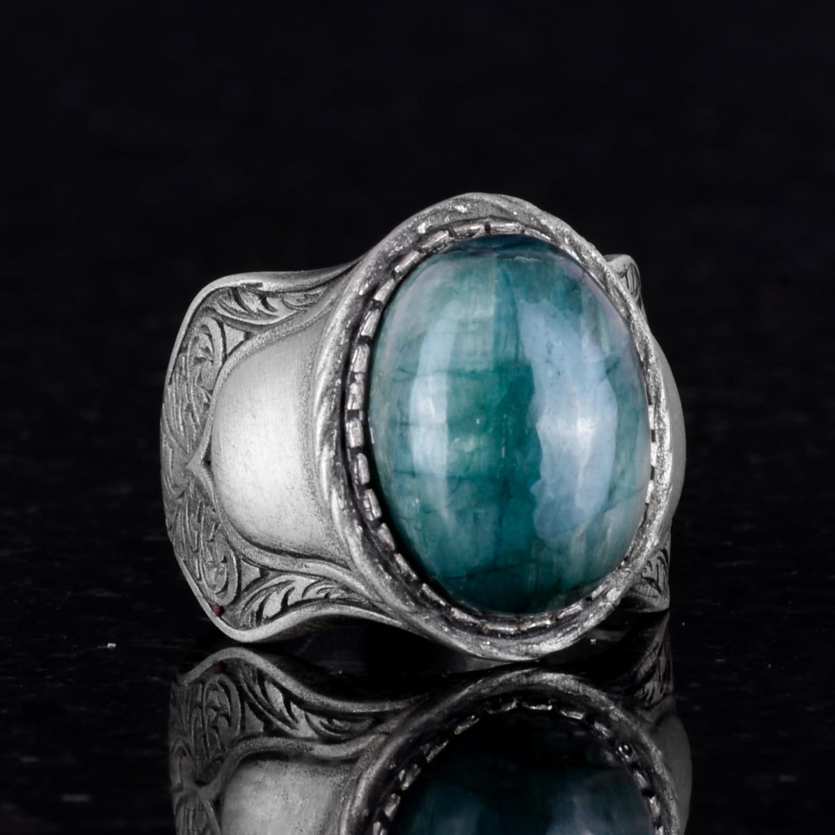 Natural Stone Ring, 925 Sterling Silver Ring, Cabochon Emerald Ring — 4