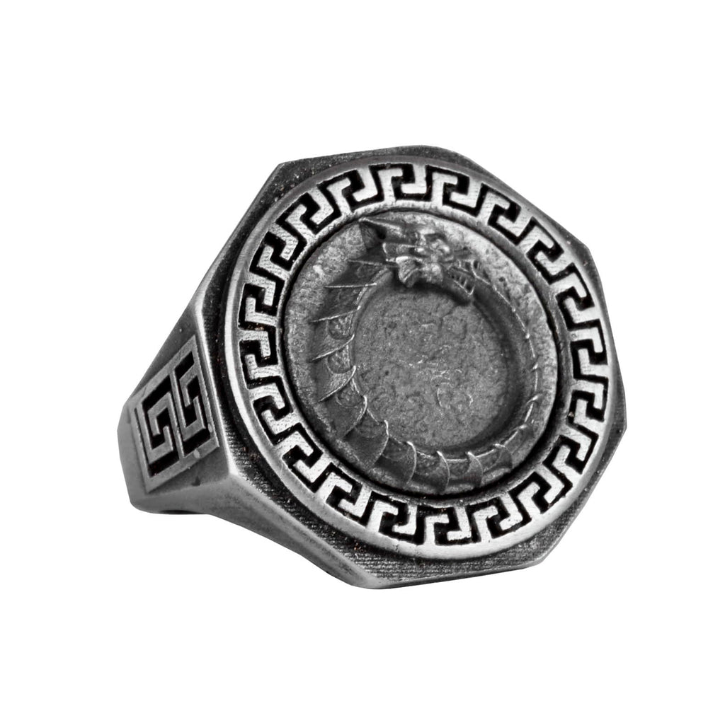 925 Sterling Silver Ring - Greek Key Design Men's Ring - Handmade Ring (Dragon)