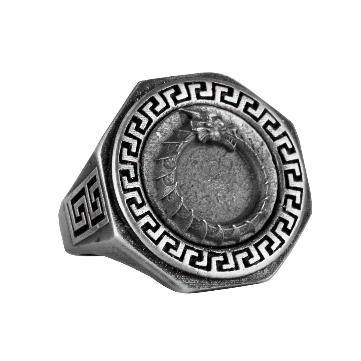 925 Sterling Silver Ring - Greek Key Design Men's Ring - Handmade Ring (Dragon)
