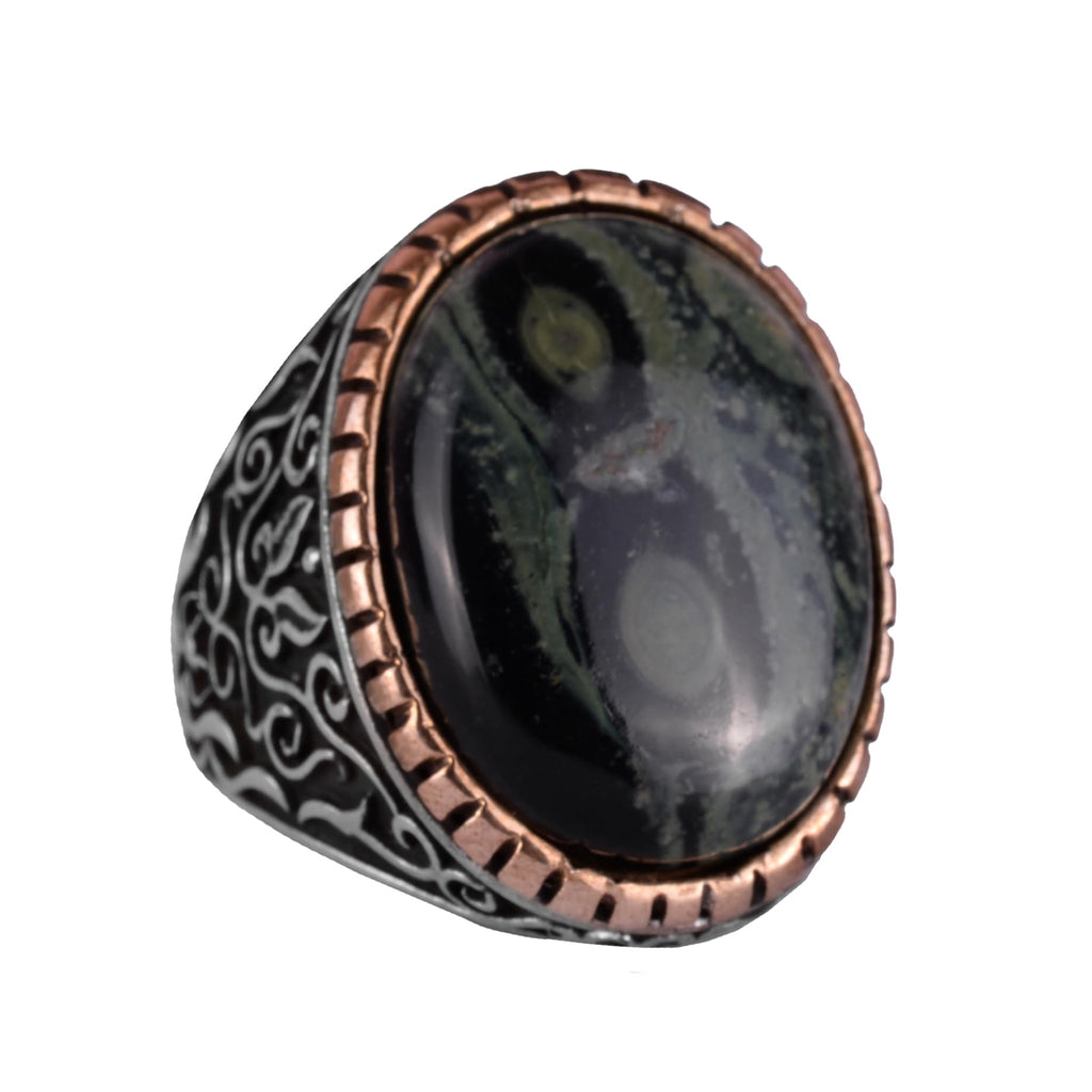 Natural Green Eye Stone Ring, 925 Sterling Silver Men's Ring