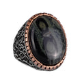 Natural Green Eye Stone Ring, 925 Sterling Silver Men's Ring