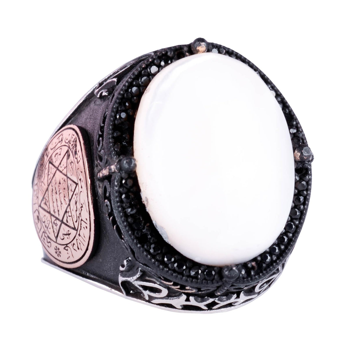 Star of David Ring, Natural Pearl Stone Ring - 925 Sterling Silver Ring