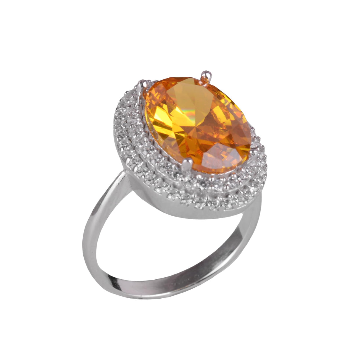 Kambo 925 Sterling Silver Women's Ring – Handmade Ring with Synthetic Stone, Elegant Oval Cut (Synthetic Citrine)