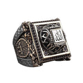 KAMBO Silver Allah Men's Ring - Zircon Stone Islamic Square Design, Religious Ottoman Statement Jewelry