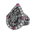 KAMBO 925 Sterling Silver Unisex Sultan Ring – Ruby and White Zircon Stone Tear Ottoman Design – Handmade Vintage Royal Jewelry