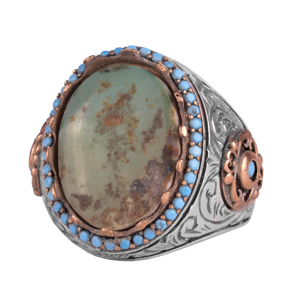 KAMBO Authentic Arizona Turquoise Stone Men's Ring - Natural Stone Handmade 925 Sterling Silver (Model-2)