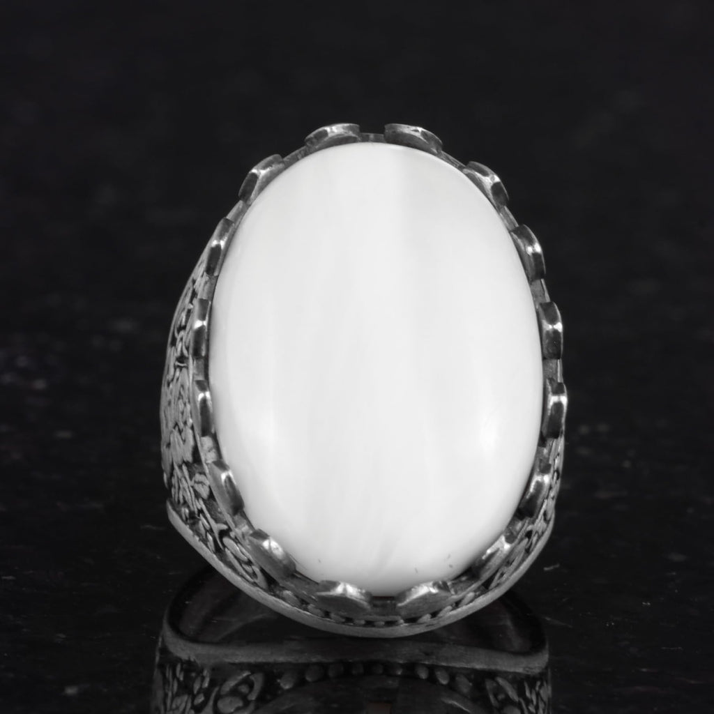 Kambo Natural Pearl Ring - Rose Pattern Ring - 925 Sterling Silver - Handcrafted Large Ring — 4