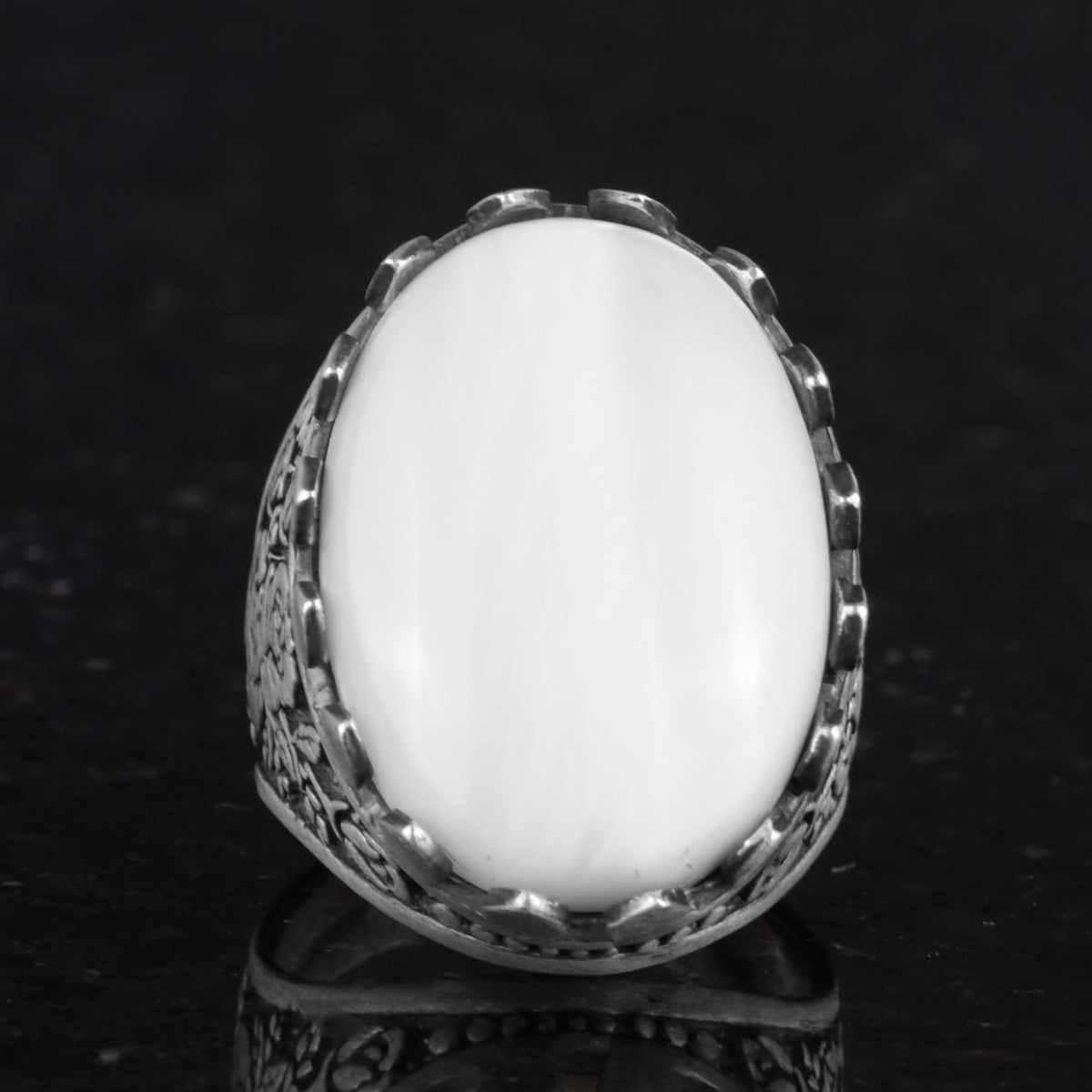 Kambo Natural Pearl Ring - Rose Pattern Ring - 925 Sterling Silver - Handcrafted Large Ring — 4