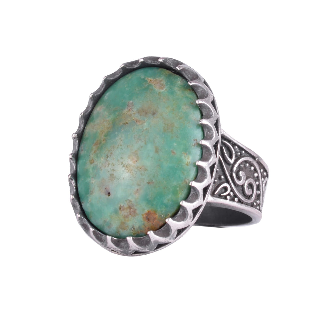 KAMBO Natural Turquoise Stone Men's Ring 925 Sterling Silver Oval Large Ring Handmade Vintage Ottoman Style Ring