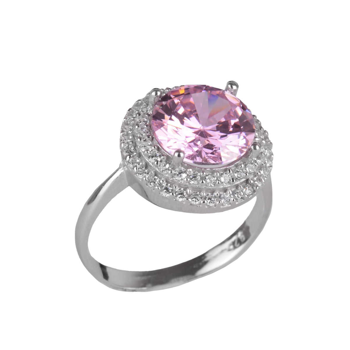 KAMBO Created Stone Handmade Ring - 925 Sterling Silver Women's Ring - Elegant Round Cut Stone Ring (Created Pink Topaz)