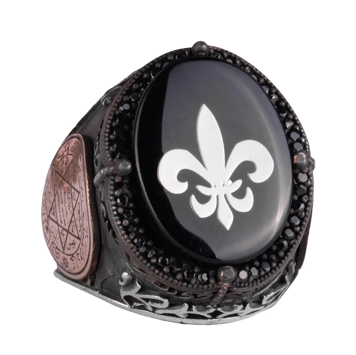 Kambo Unique Patterned Ring - 925K Silver Handmade Men's Ring - Star of David Ring (Fleur-De-Lis)