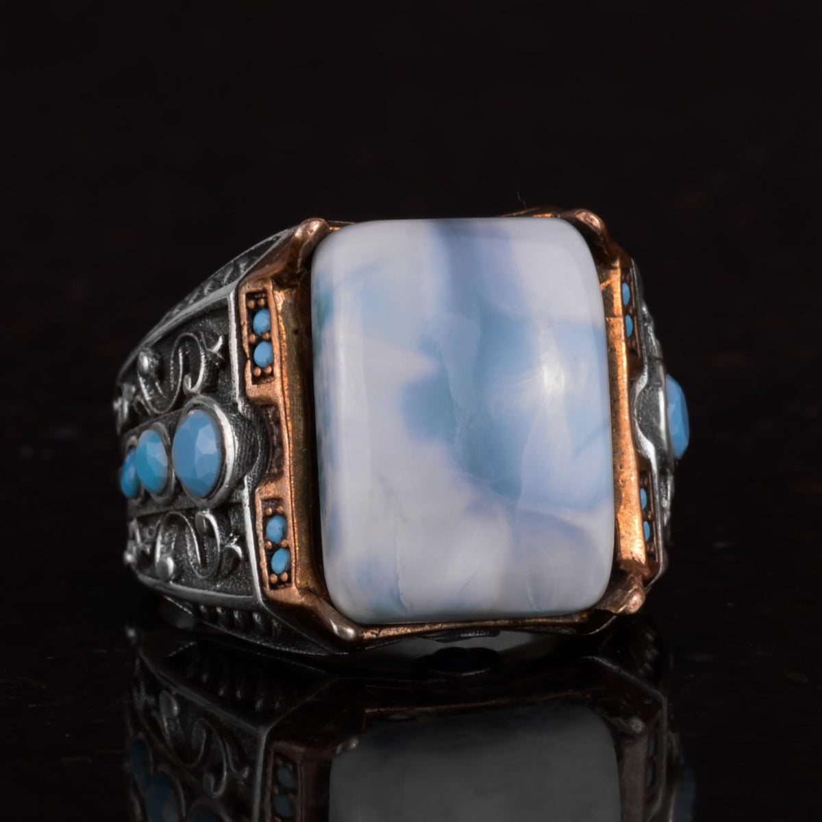 Natural Larimar Stone Ring - 925 Sterling Silver — 5