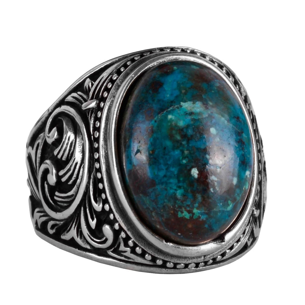 Natural Cryoscolite Stone Ring, 925 Sterling Silver Men's Ring
