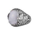 KAMBO Natural Stone Men's Ring 925 Sterling Silver - Large Flower Engraved Statement Ring - Handmade Vintage Ring for Men (Moonstone)