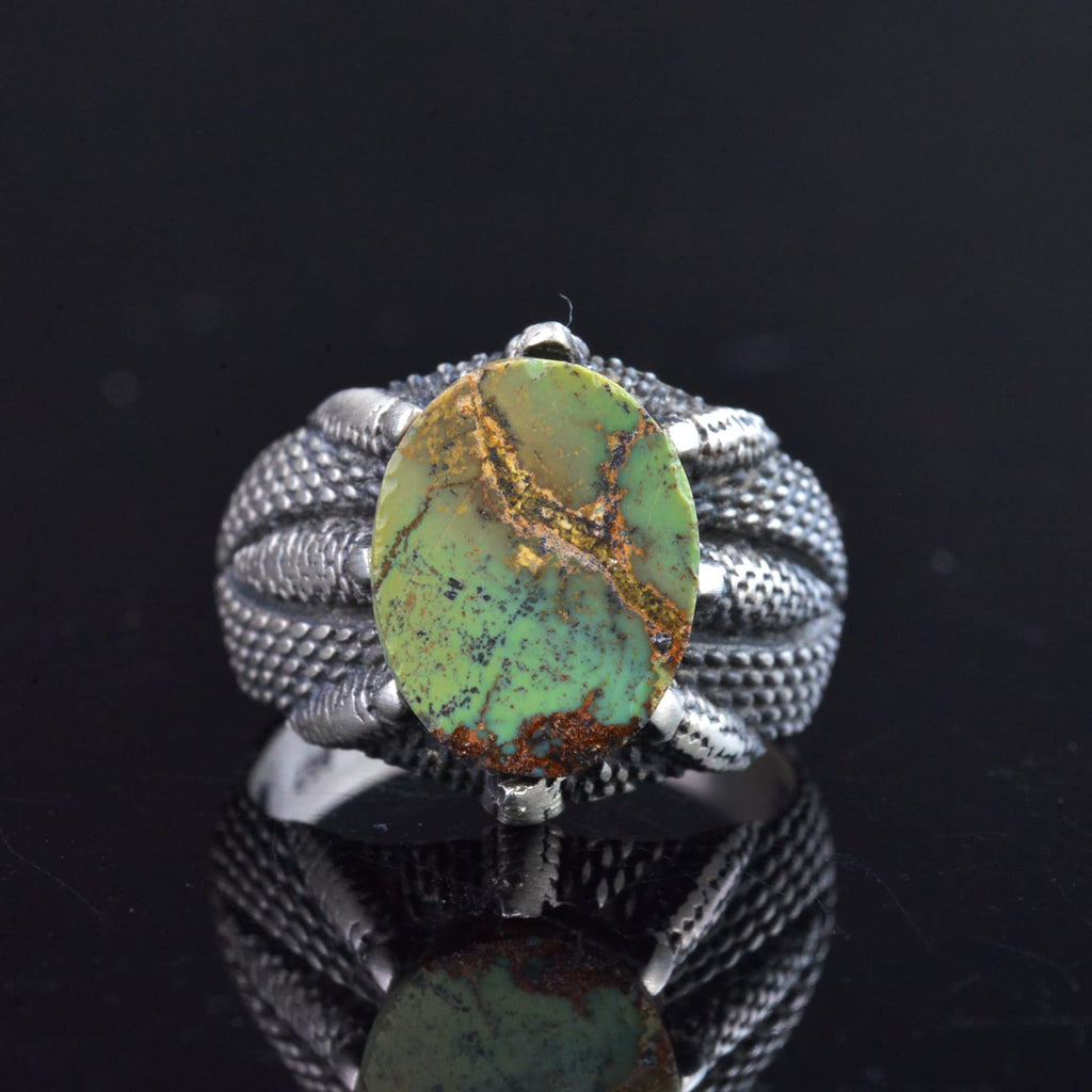 Natural Arizona Turquoise Stone Claw Ring - 925 Sterling Silver — 8